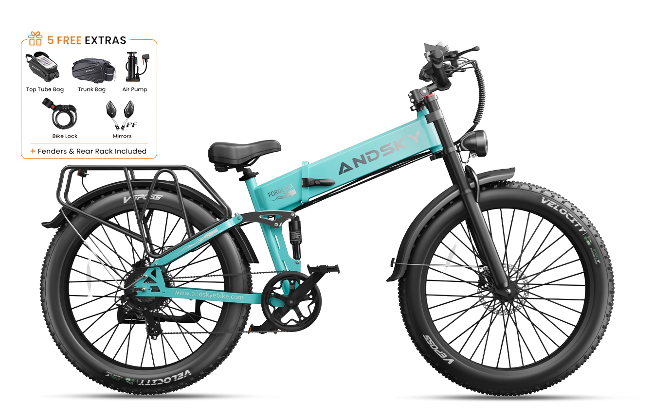 Andsky Forge 26 Cyan Folding E-Bike | 750W Motor (1300W Peak) | Torque & Cadence Modes | Hydraulic Brakes